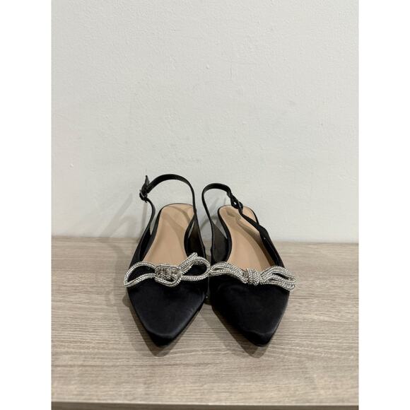 BCBGeneration Donna-2 Satin Kitten Heels Slingback Pump w/ Silver Bow Black 7.5 - Picture 3 of 7